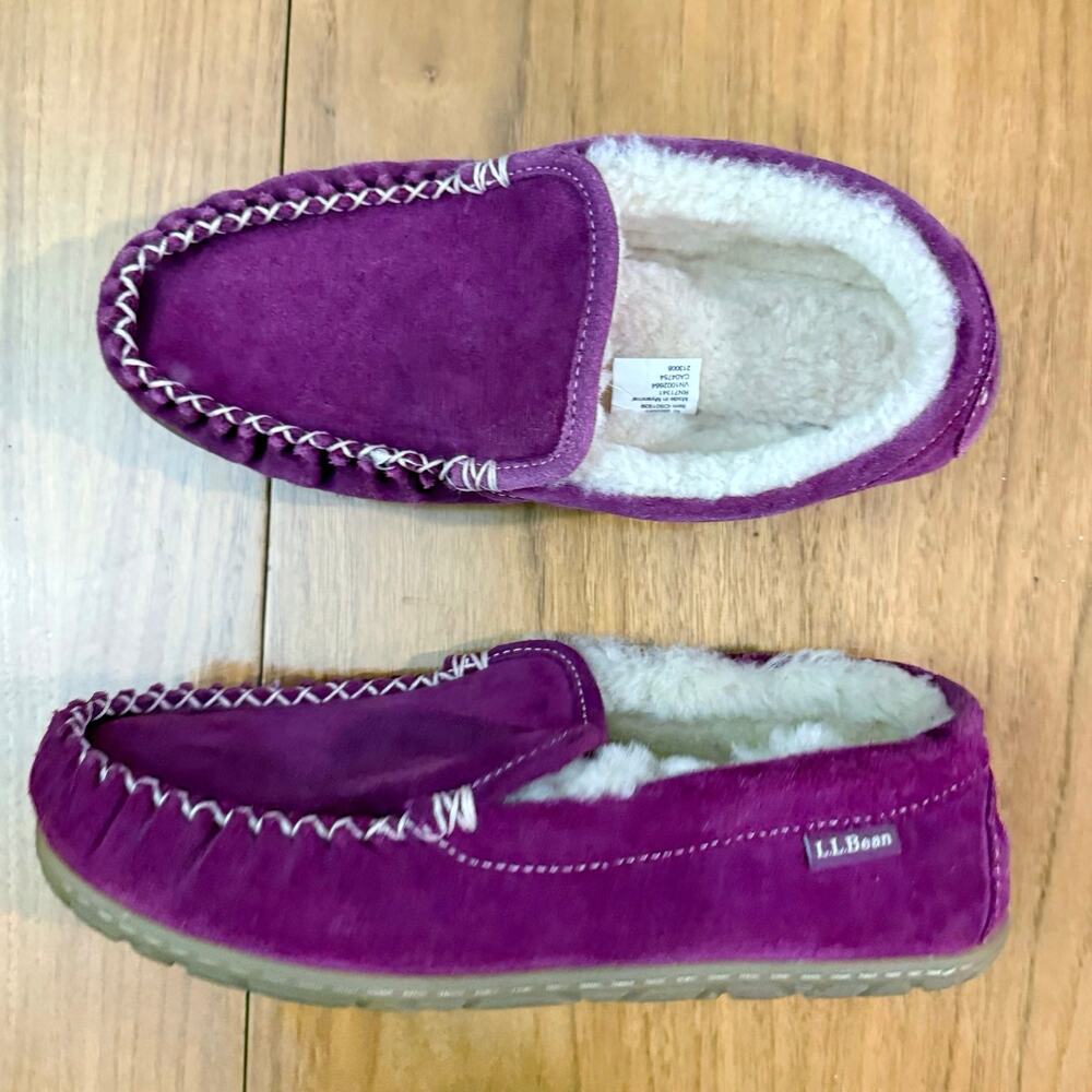 LL Bean Slipper Size 10 Wicked Good Venetian Leather Lambs Fur Rubber Sole